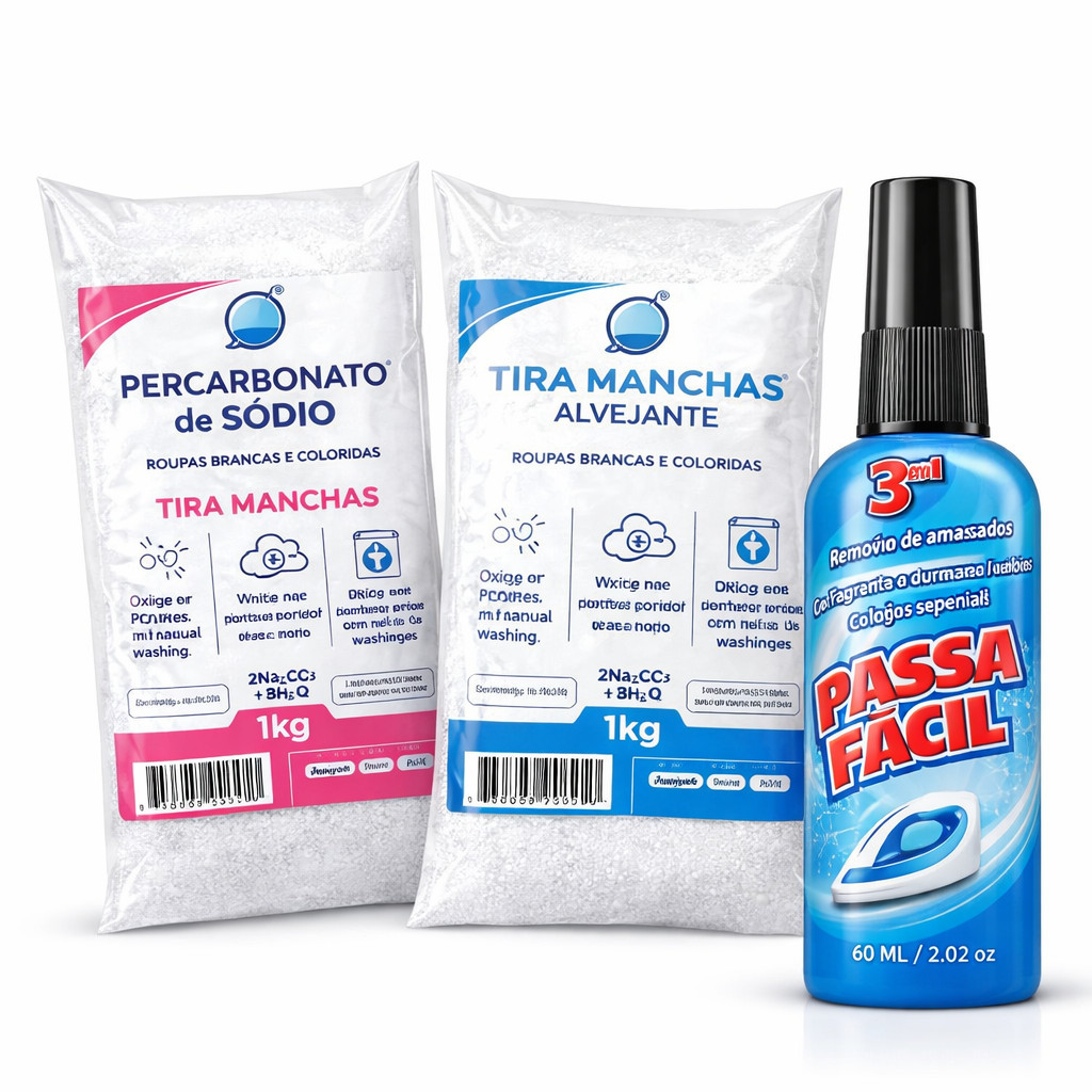 Percarbonato de sódio 1kg + Tira manchas alvejante 1kg +  Facilitador Passar Roupas