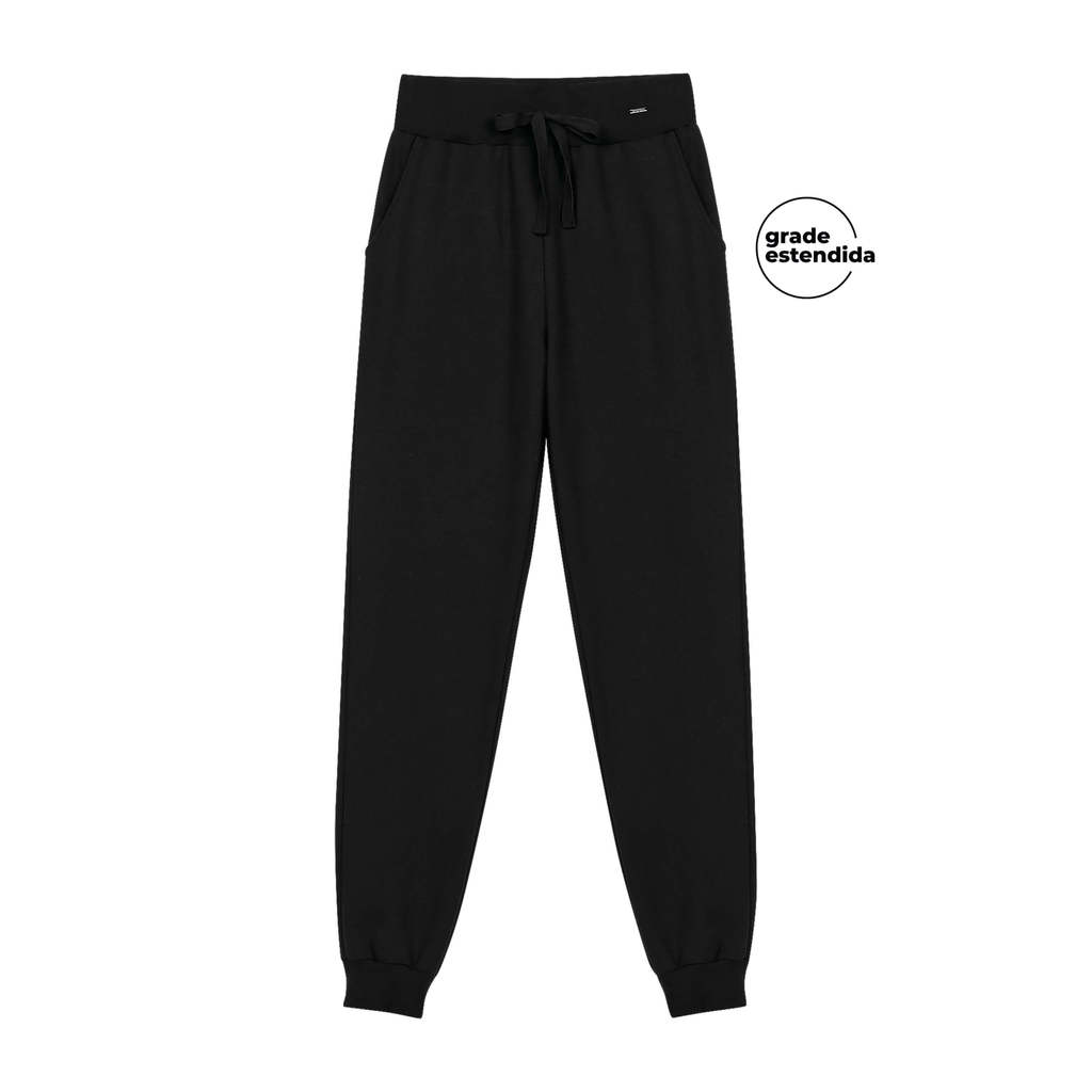 Calça Feminina Moletom Com Cordão Marialícia Preto em Oferta na Shopee
