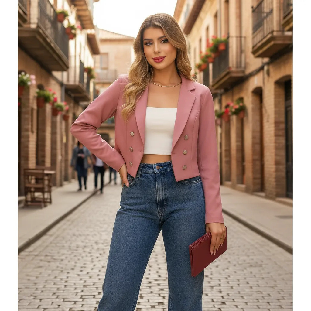 Blazer Blusa Curto Alfaiatria Feminino Social Preto Elegante Festas Inverno Frio