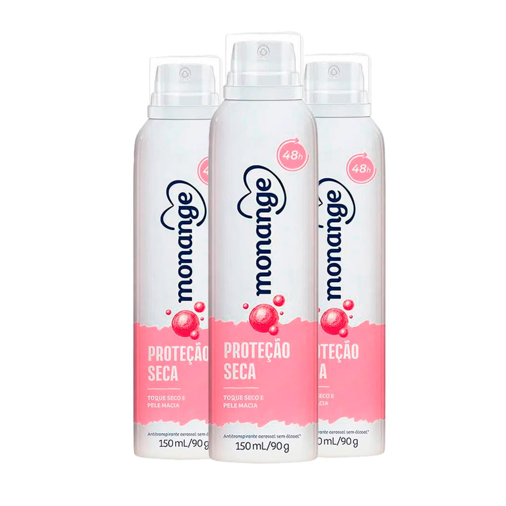 Kit Desodorante Aerosol Monange Proteção Seca 90g - 3 unidades em Oferta na Shopee