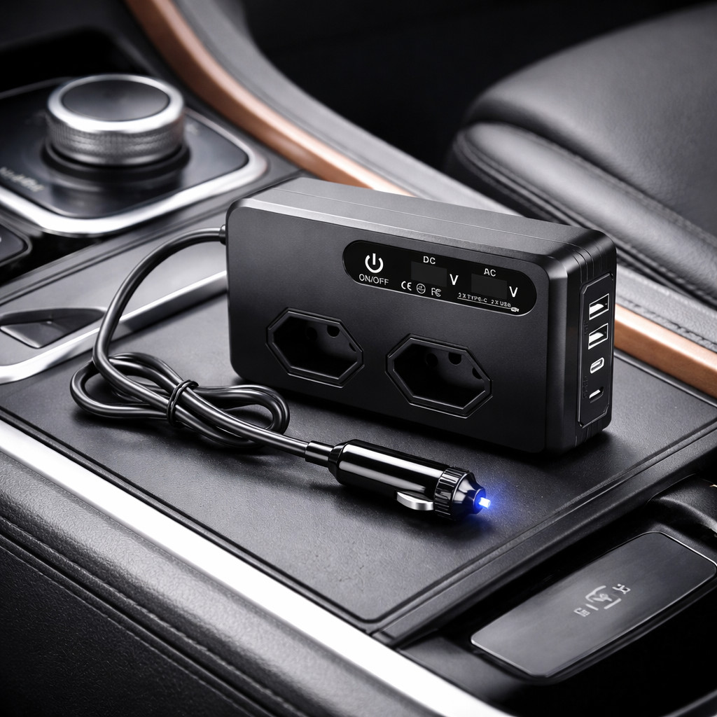 Inversor de Carro 200W DC12V para 110V 220V com 6 Portas USB e Tipo C Carga Rápida Display Digital Automotivo VPL-3601 em Oferta na Shopee