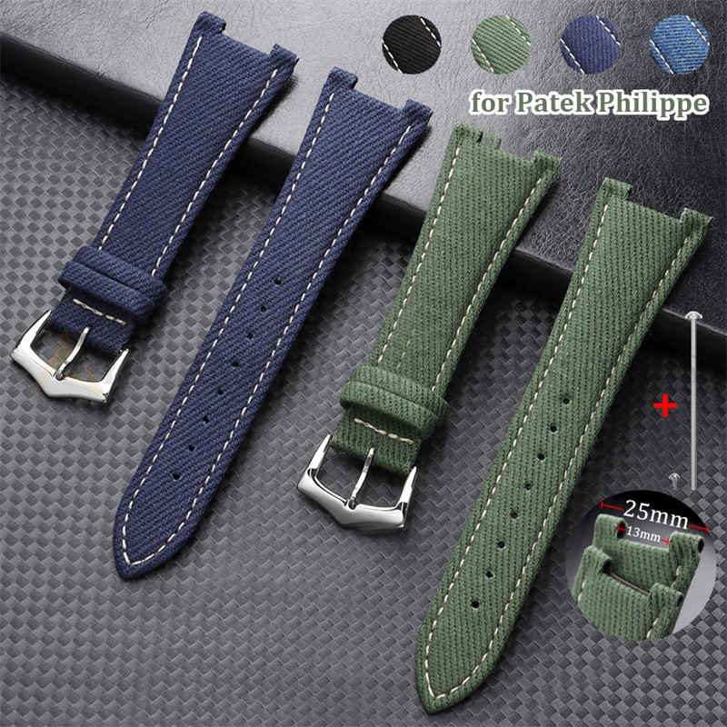 25x13mm Pulseira De Couro De Náilon Para Nautilus Série 5711 5712 Denim Relógio Masculino Feminino Pino Fivela