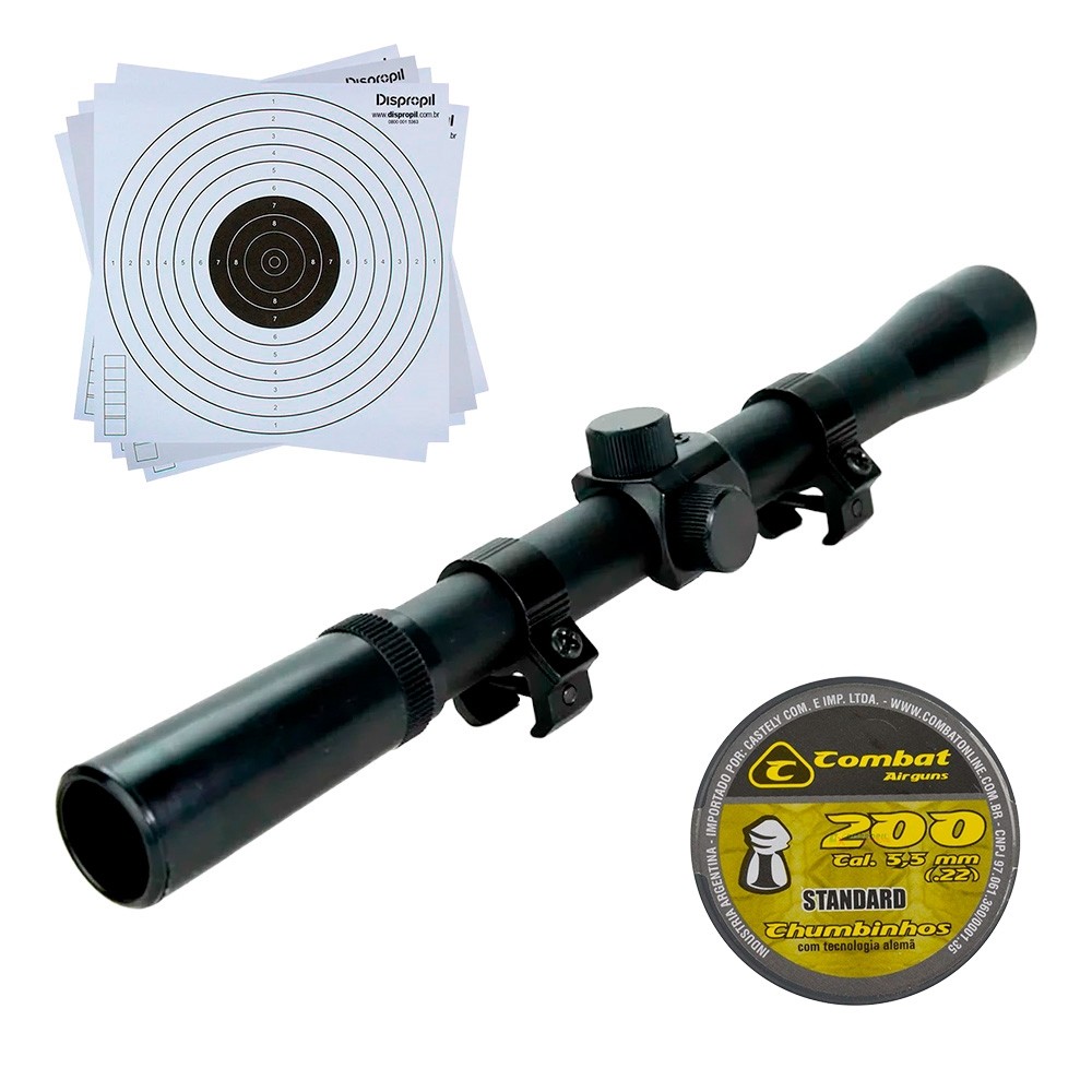 Luneta 4x20 + Chumbinho Standard II 5.5mm + Alvo de Papel em Oferta na Shopee