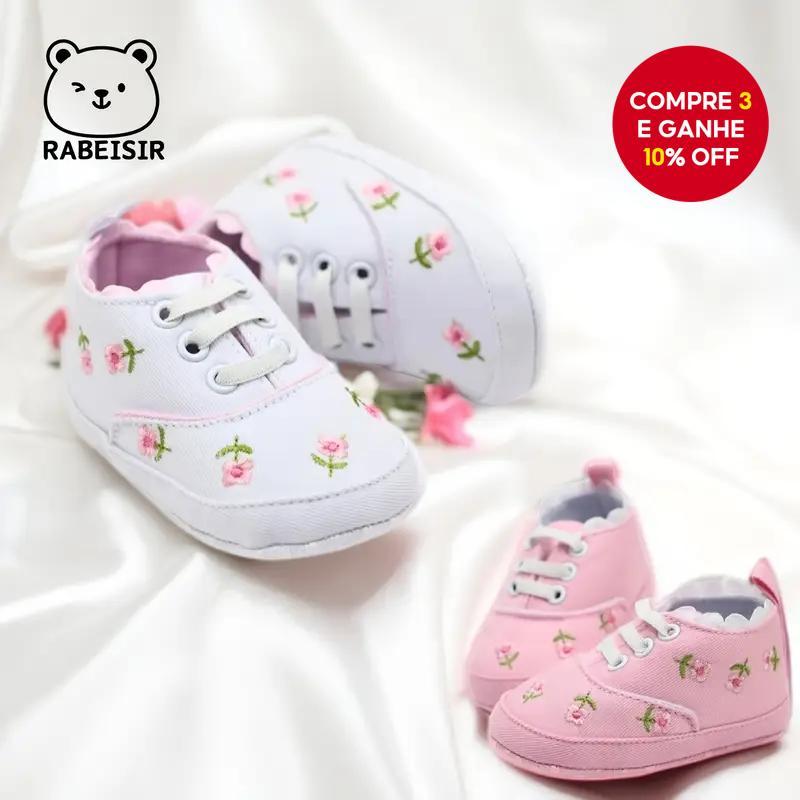  Sapatos de bebê novos para primavera e outono com flor enferrujada requintada, sapatos de caminhada para bebês de 0 a