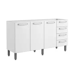 Gabinete p/ Pia Cozinha Balcão Evidence 7028 c/ 3 Portas e 4 Gavetas s/ Tampo 160cm Branco - Bertolini