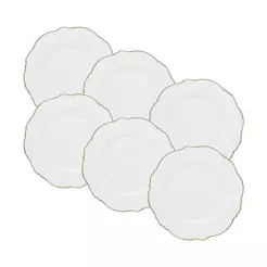 Conjunto 6 Pratos Sobremesa Wolff Maldivas Porcelana Branca 21cm com Fio de Ouro para Bolos Tortas Doces Mesa Posta Casa