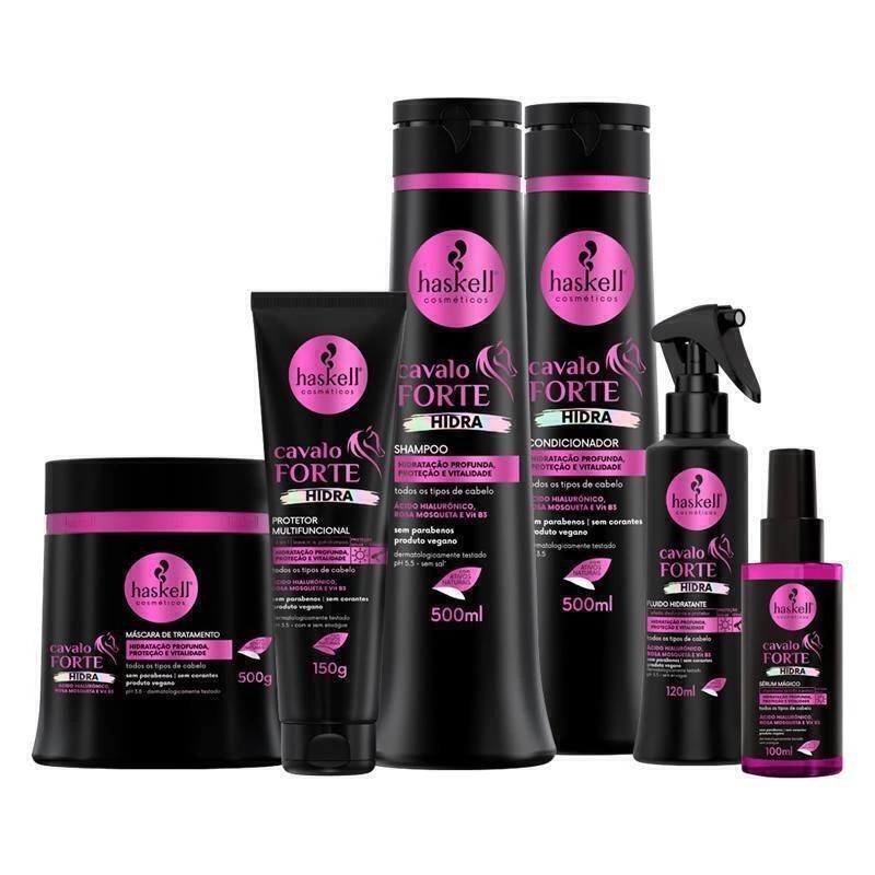 Kit Cavalo Forte Hidra 500gr Completo Haskell (6 itens) | Hidratação Profunda
