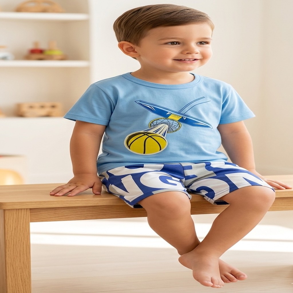 Conjunto Infantil Masculino PIPA Camiseta Azul + Bermuda Estampada | Roupa Infantil Confortável