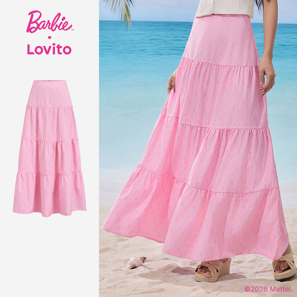 Barbie™ X Lovito Saias Boho Babado Bainha Primavera/verão Saias Rosa para Mulheres LB1AD027 em Oferta na Shopee