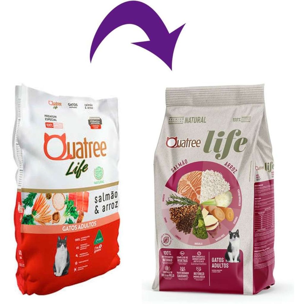 Ração Quatree Life Gatos Adultos Sabor Salmão e Arroz 3kg