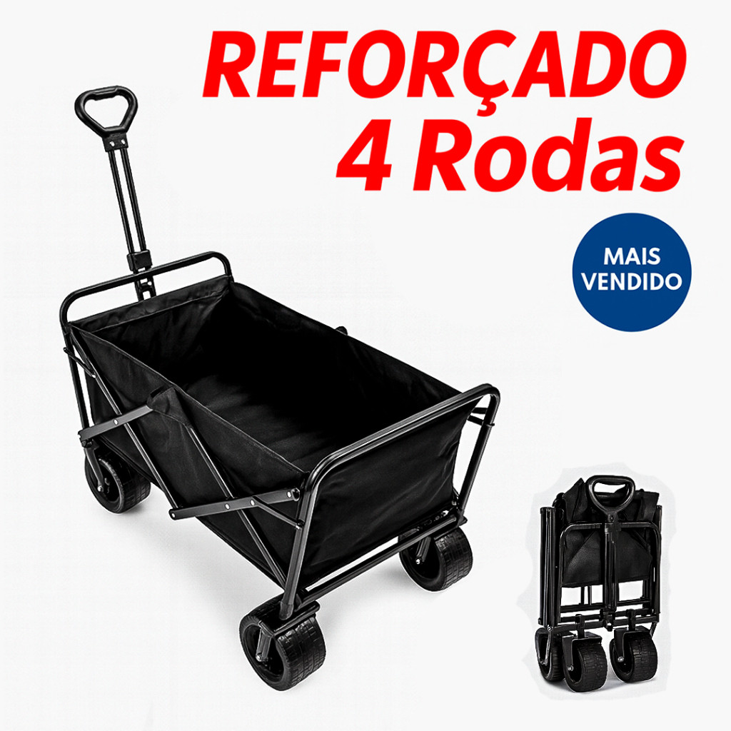 Carrinho Dobrável Reforçado para Transporte ao Ar Livre com Rodas Largas e Médias 4 Rodas Portátil Camping e Praia em Oferta na Shopee