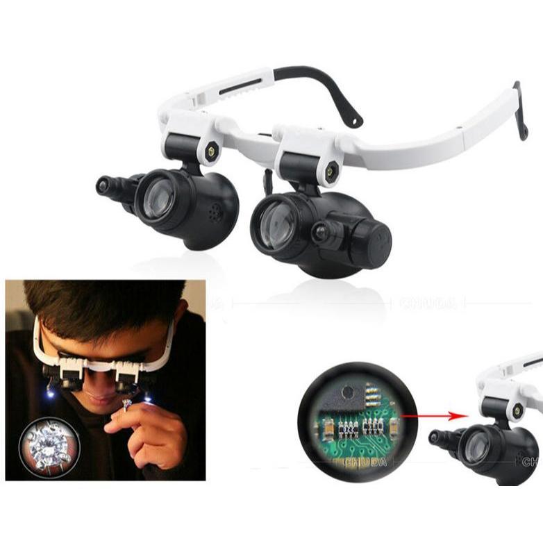 Lupa De Óculos 9892H-1 Com Luzes DUPLA LED Pequena Manutenção De Máquinas Montada Na Cabeça em Oferta na Shopee