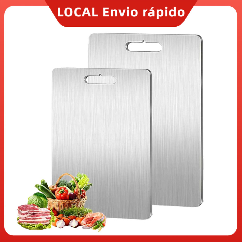 Kit 2 Tábuas Corte Inox Antibacterianas 23x34cm - Antimofo e Higiênicas, p/ Carnes e Legumes, Profissional