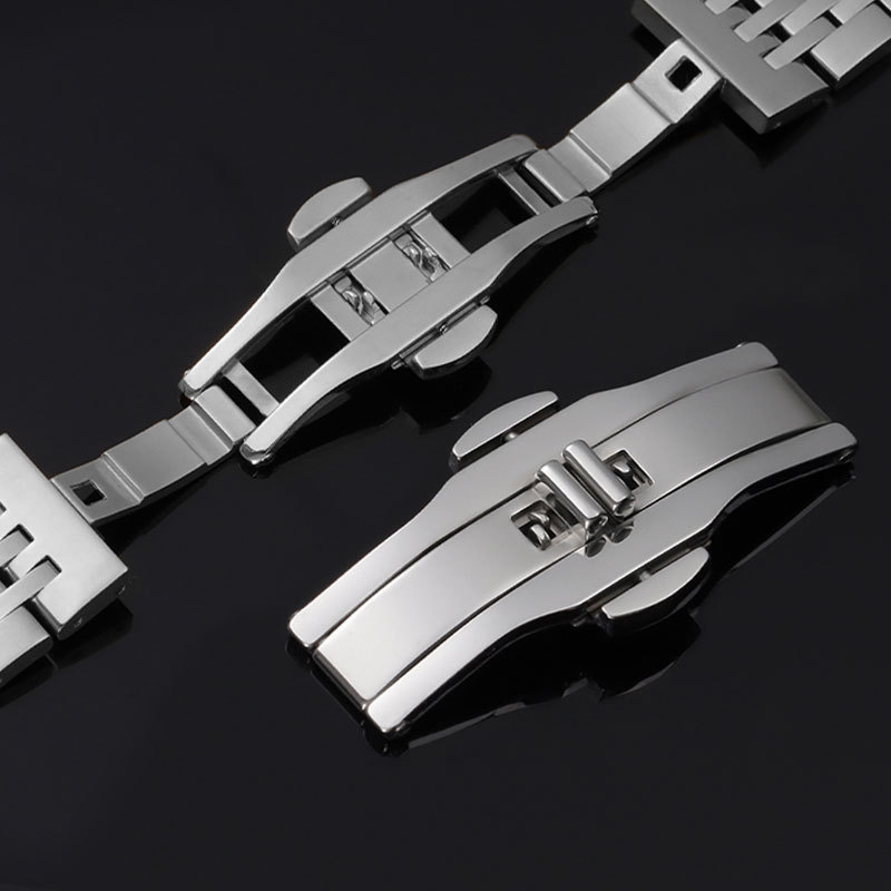 Relógio De Aço Inoxidável Sólido Borboleta Fivela Metal Duplo Push Implantação Pulseira Dobrável Fecho Bloqueio Link Pra
