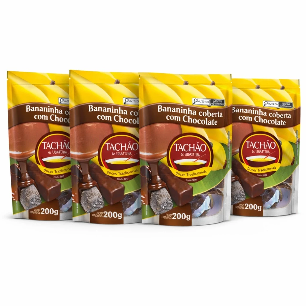 Kit 4 Bananinha coberta c/ Chocolate TACHÃO DE UBATUBA 200g