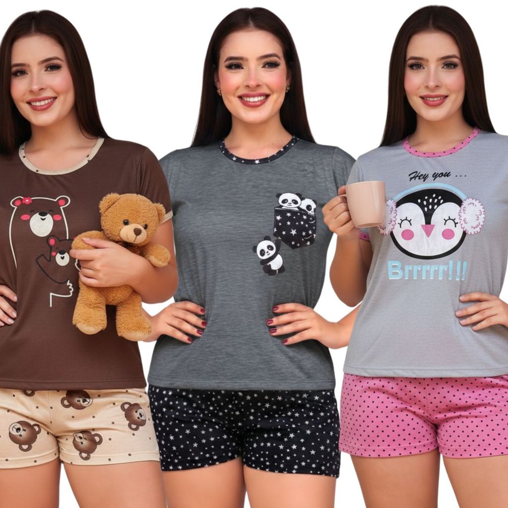 Baby Doll Feminino Estampado Meia Manga / Baby Doll Feminino / Short Doll em Oferta na Shopee