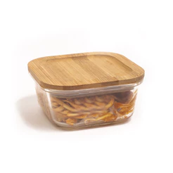 Pote 520ml de Vidro com Tampa de Bambu Quadrado Raso - Oikos