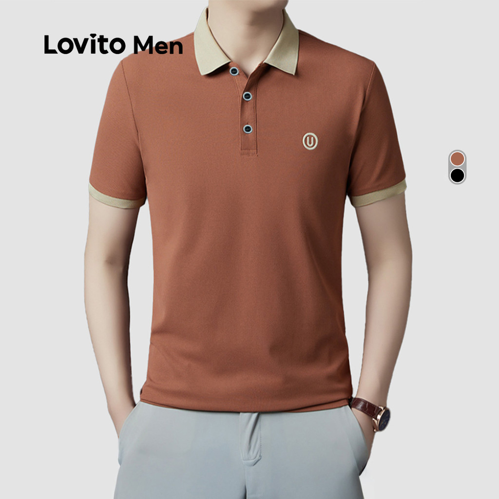 Lovito Men Camisa Polo Casual com Bordado em Bloco de Cores para Primavera/verão para homens LNE118025 em Oferta na Shopee