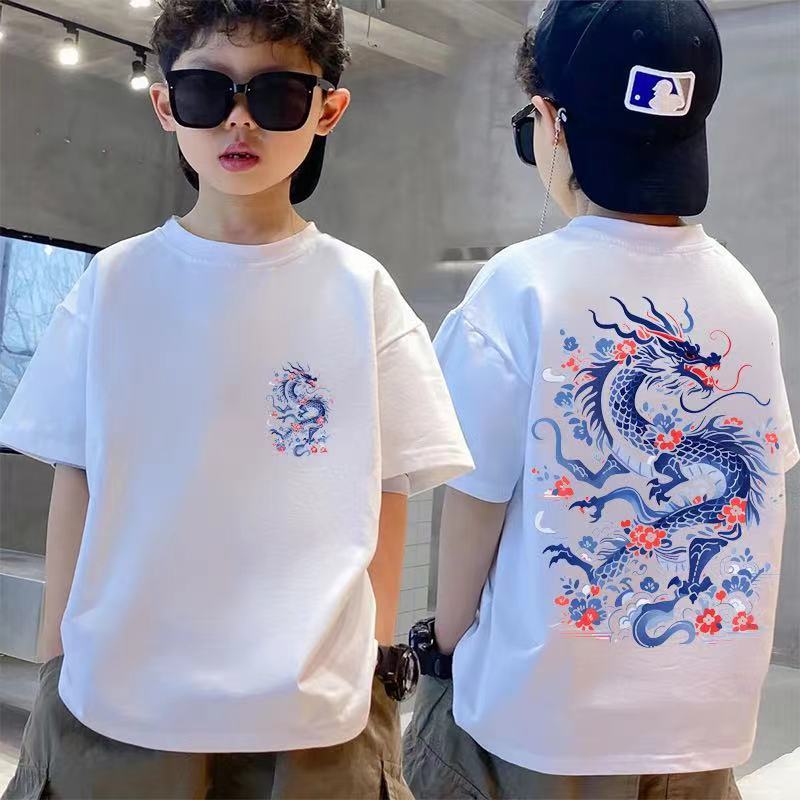 Crianças puro algodão roupas de verão meninos de manga curta camiseta roupas infantis novo estilo verão meninos médio gr