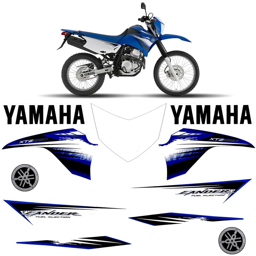 Kit Faixa Cartela Adesivos Completo Carenagem Compatível Com Moto Yamaha Xtz 250 Lander Azul 2012/2013