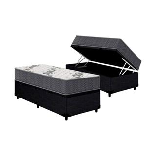Cama Box Baú Solteiro: Colchão Ortopédico Ortobom D33 / EP Airtech 100 + Base CRC Courano Black(88x188) em Oferta na Shopee