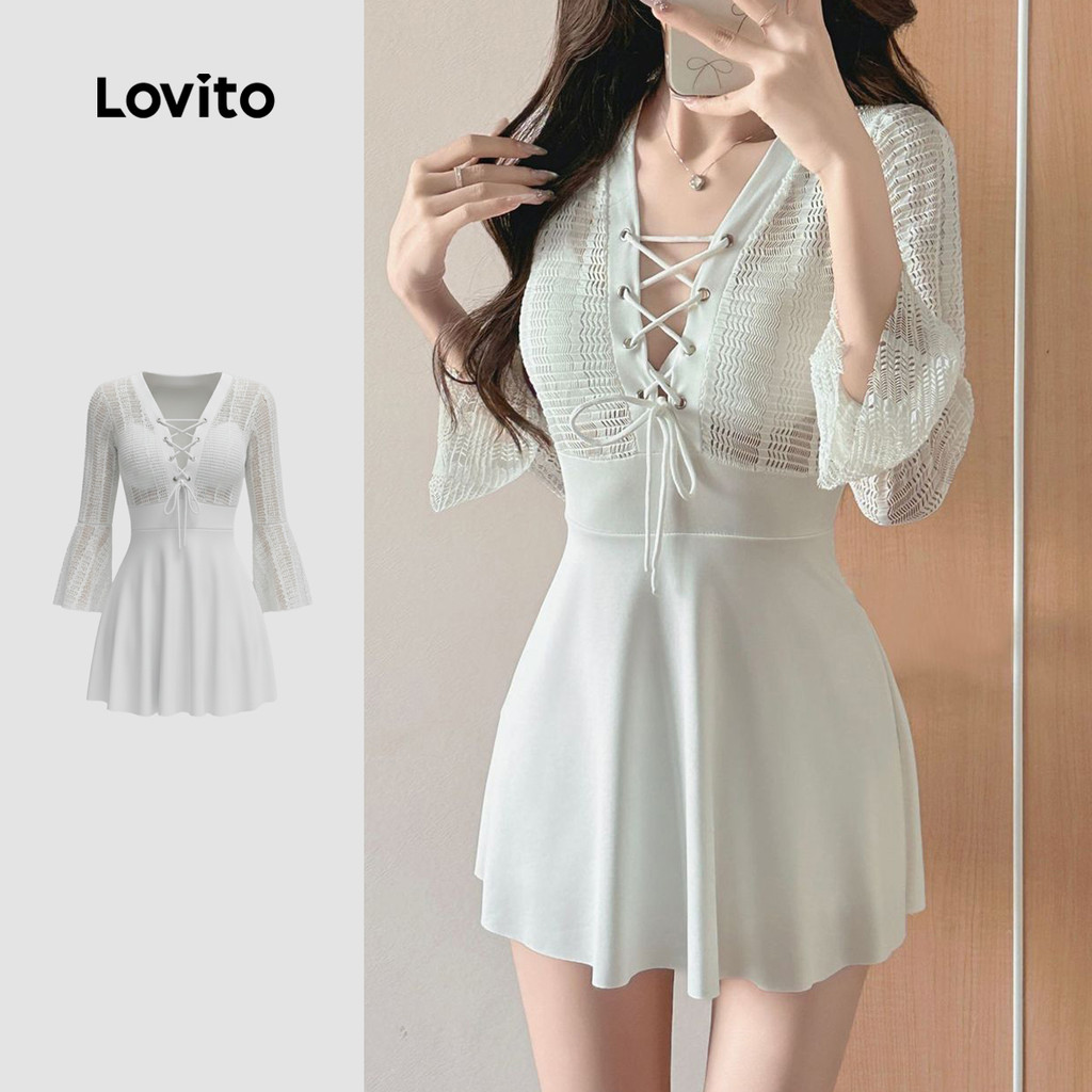 Lovito  Maiô de Uma Peça Tecido Transparente para Primavera/verão Branco para mulheres. LNE134055 em Oferta na Shopee