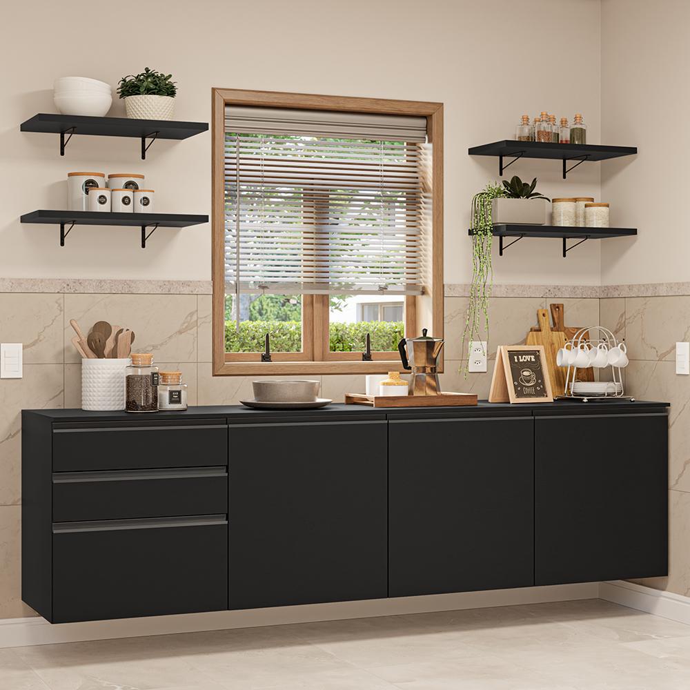 Armário de Cozinha Completa 240 cm Suspenso Preto Nice Madesa 10 em Oferta na Shopee