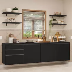 Armário de Cozinha Completa 240 cm Suspenso Preto Nice Madesa 10