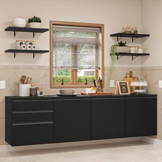 Armário de Cozinha Completa 240 cm Suspenso Preto Nice Madesa 10 em Oferta na Shopee