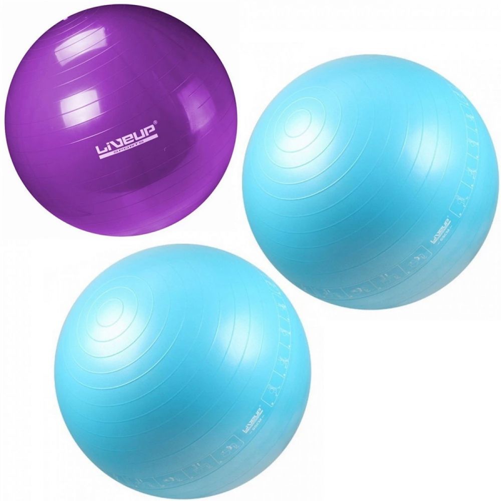 Kit Fitness 2 Bola Suíça 2 65cm Azul + 1 Bola 55cm Roxa Liveup