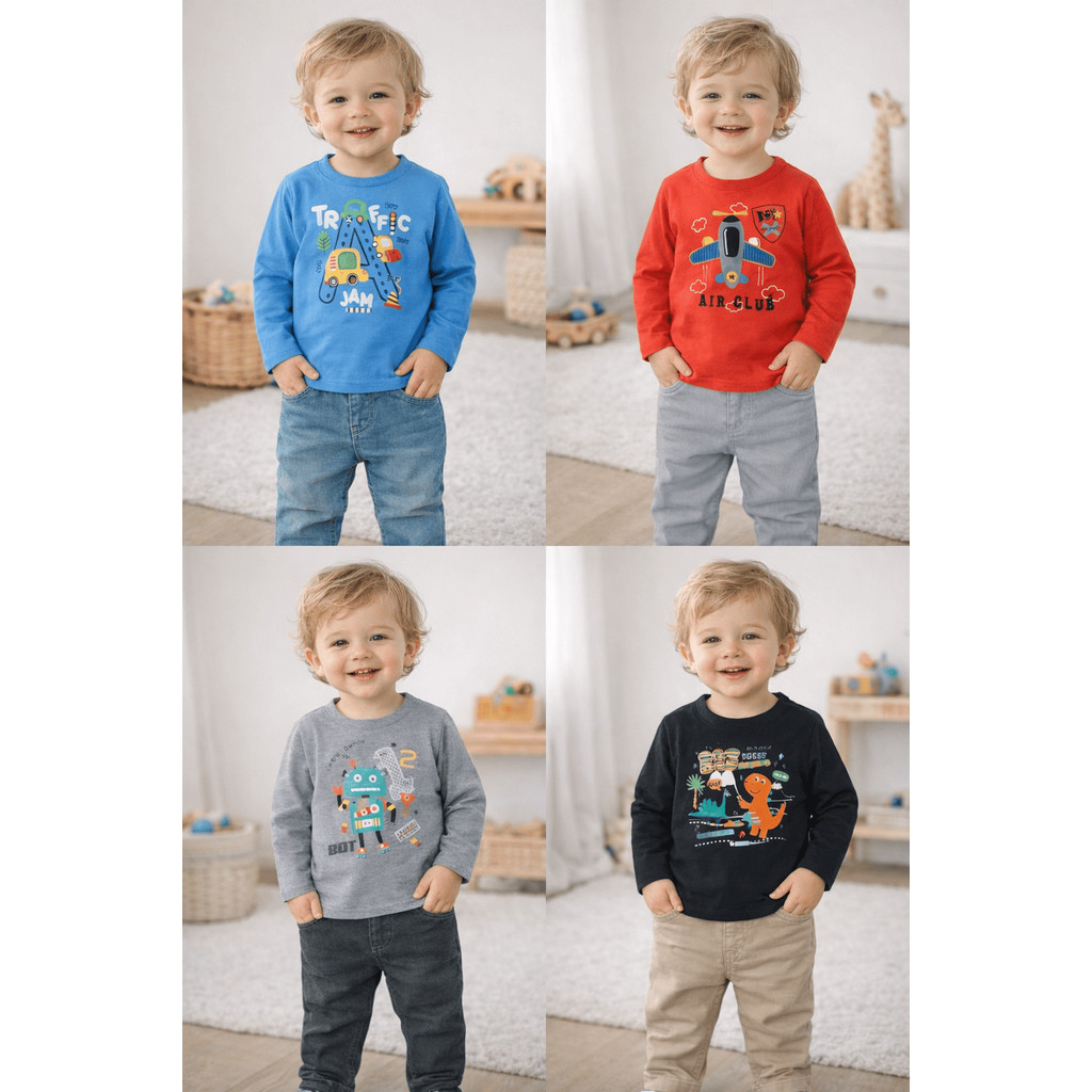 Kit 5 Camisetas algodão Bebê Infantil Manga longa Meia Estação roupa de menino em Oferta na Shopee