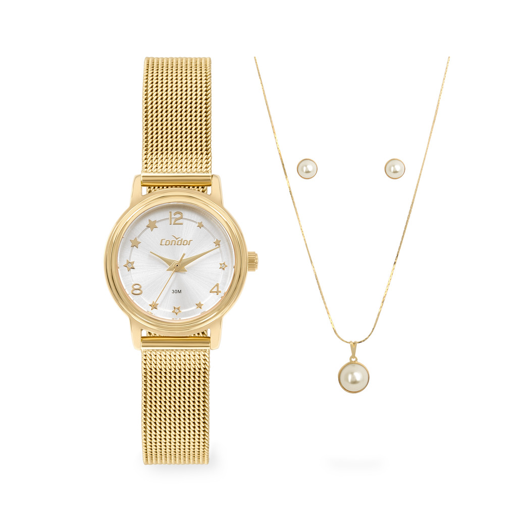 Kit Relógio Condor Feminino Mimos E Sutilezas Dourado - CO2035NEN/K4D