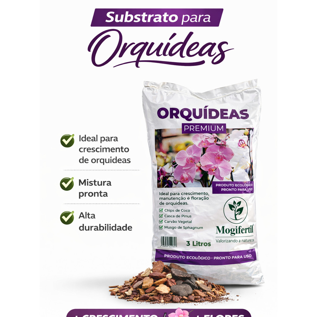 Adubo Para Orquideas Substrato Mogifertil Orquídeas Premium 3 Litros Planta Jardim e Plantas