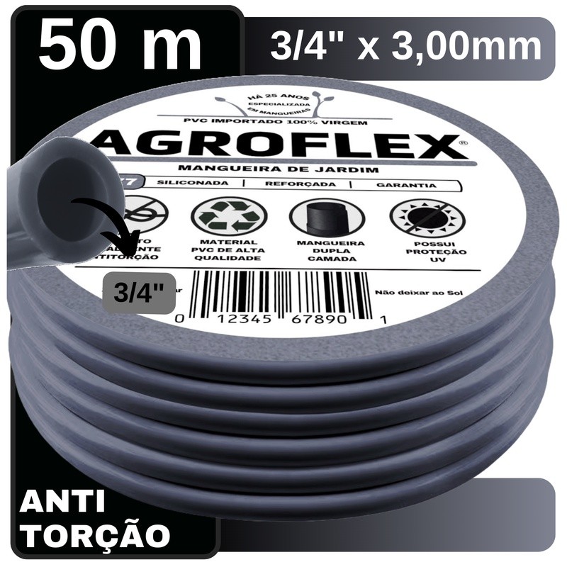 Mangueira Jardim Resistente 50 Metros 3/4" x 3mm Cinza Profissional