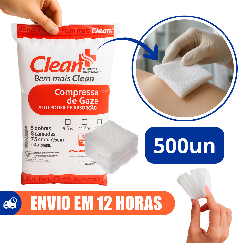500un Compressas De Gaze 9 Fios 11 Fios 13 Fios Curativo Marca Clean