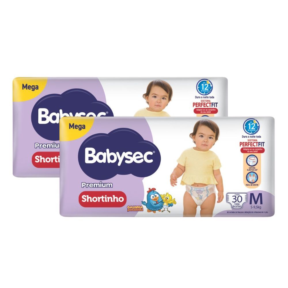 Kit 2 Fralda Shortinho Babysec Premium Tamanho M com 30 Fraldas Descartáveis em Oferta na Shopee