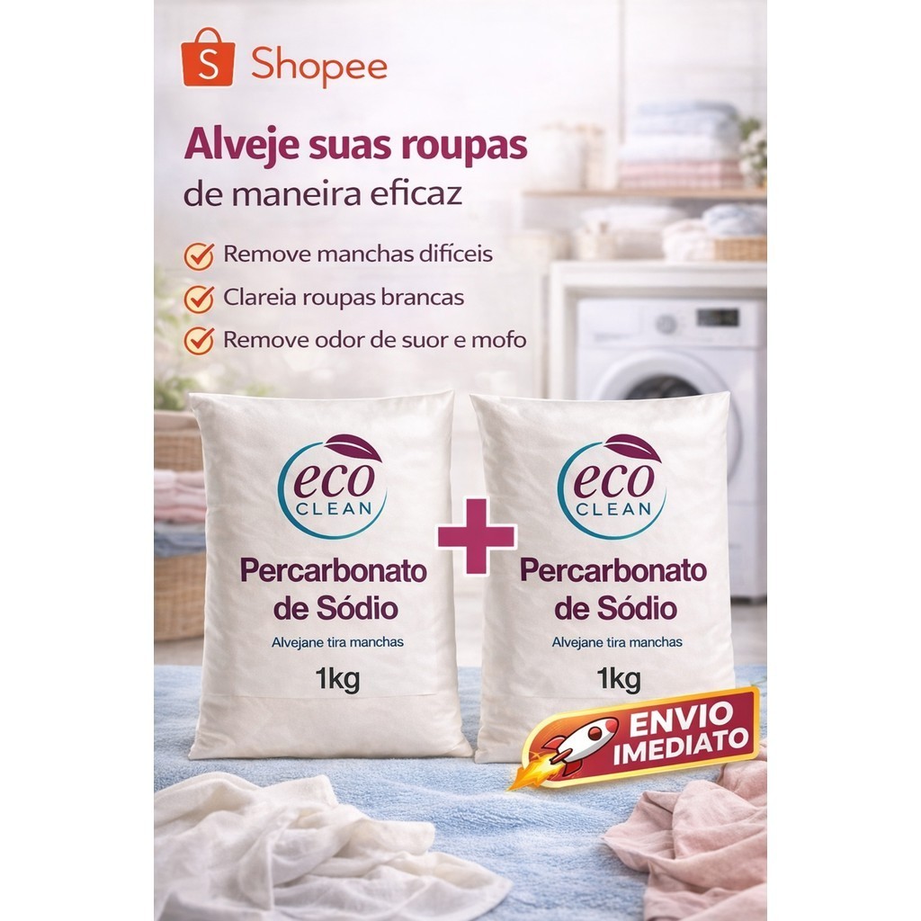 Kit Percarbonato de Sódio desengordurante  + Alvejante de Roupas em Pó 1kg Tira Manchas