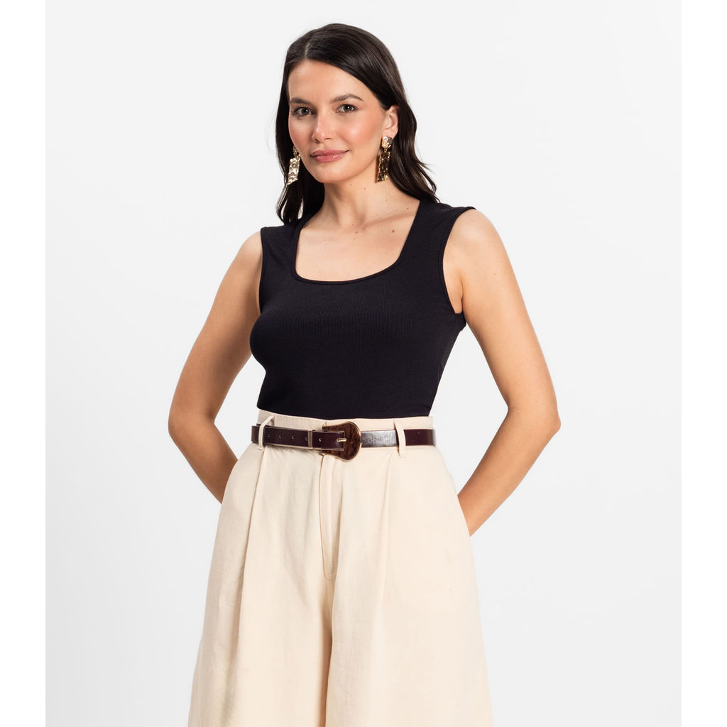 Regata Feminina em Ribana de Viscose Rovitex Preto em Oferta na Shopee