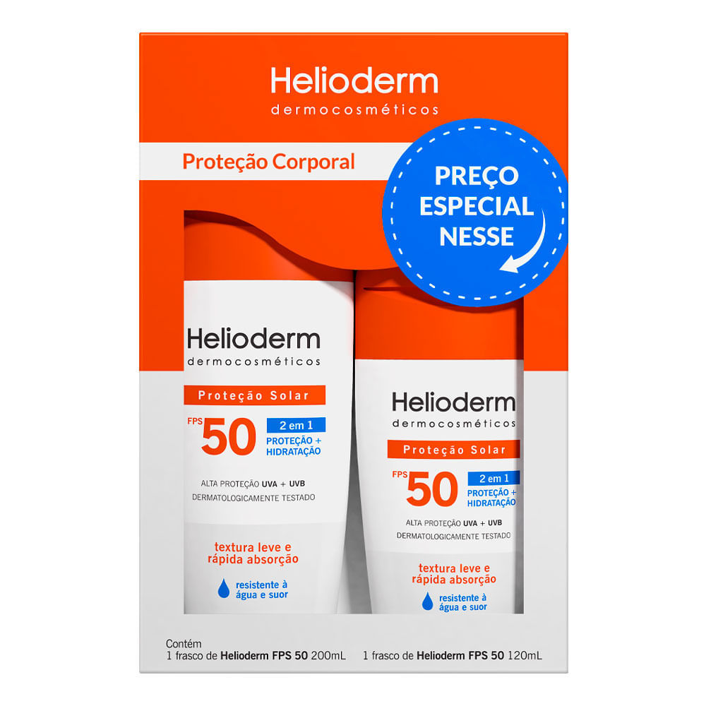Kit Protetor Solar Corporal Helioderm Suncare FPS 50 2 Unidades 200ml + 120ml em Oferta na Shopee