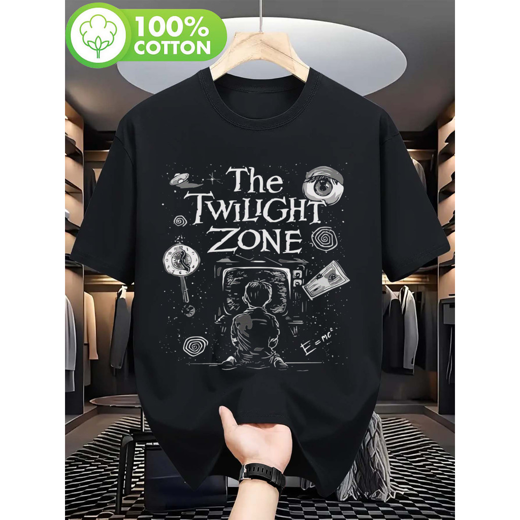 [Camiseta Premium em Algodão Puro]BOW Camiseta Unissex Twilight Zone Série TV Dimensão Icônico Vintage Estampado