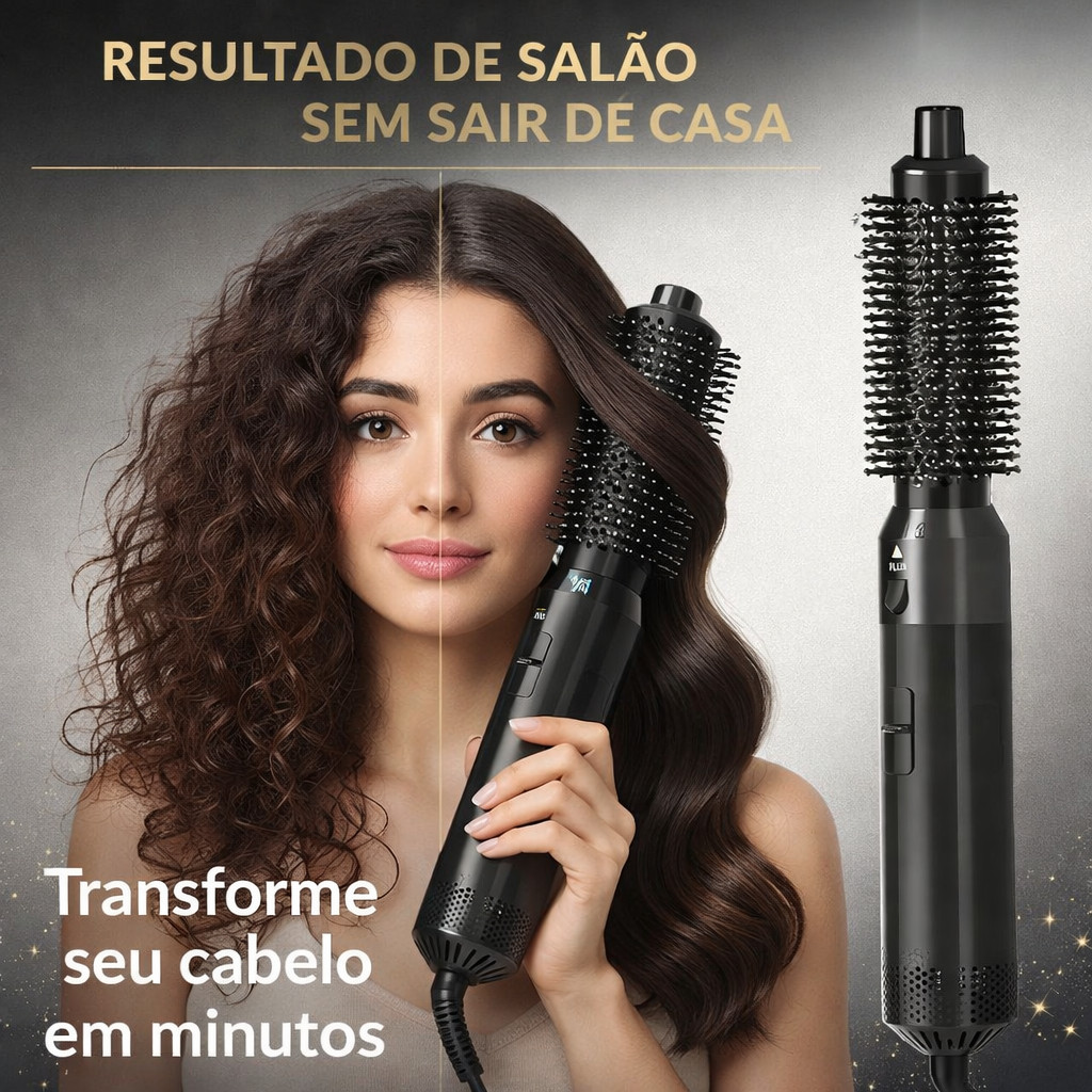 Escova Secadora 5 em 1 220V Air Styler Profissional Modeladora e Alisadora Preta