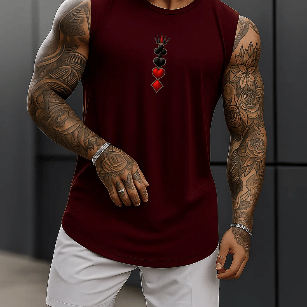 Regata Masculina Streetwear  Academia Algodão Naipes Cartas 100% Estampada Premium Treino Fitness Casual Verão