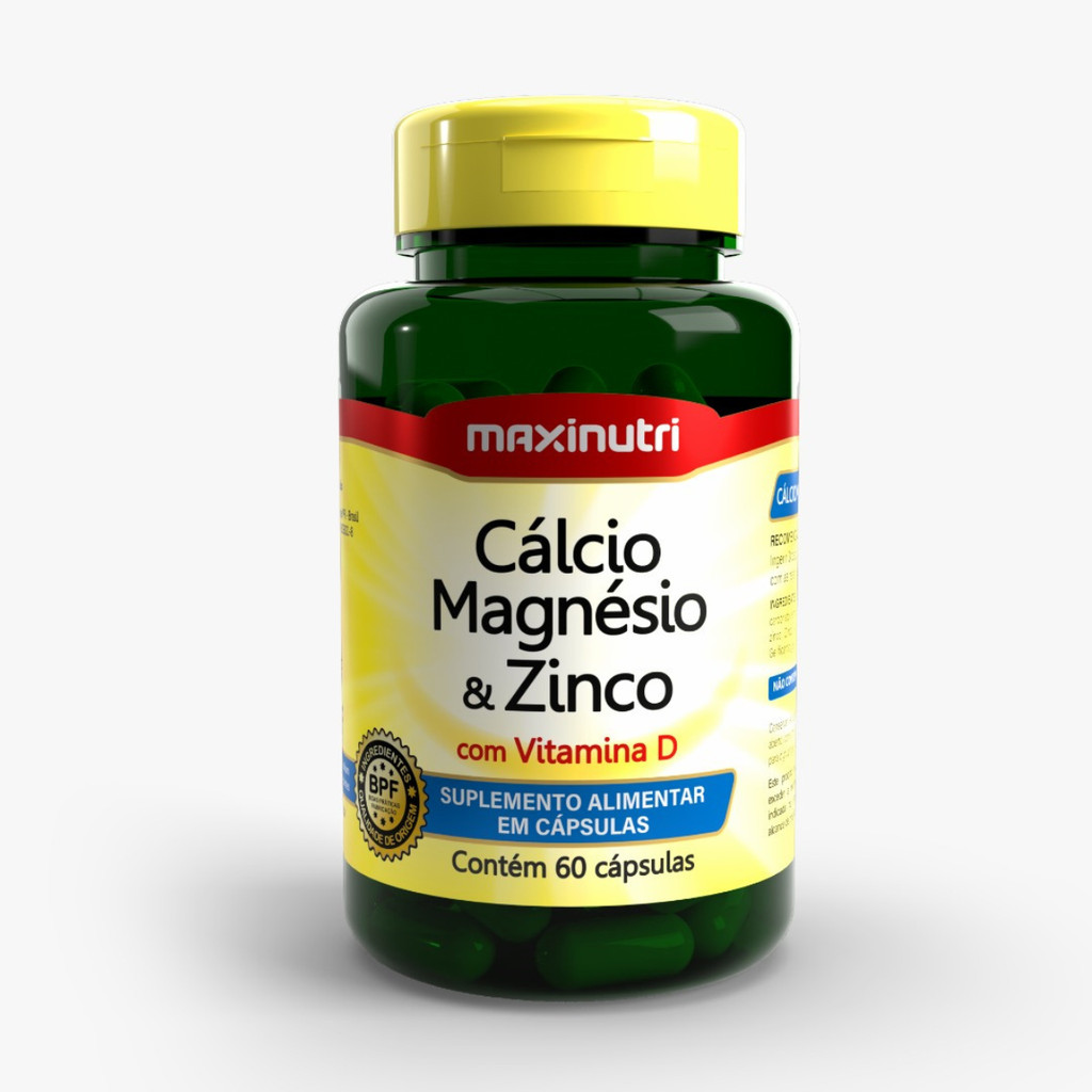 Cálcio Magnésio Zinco Maxinutri 60 Cápsulas Suplemento Mineral Para Ossos, Músculos e Imunidade
