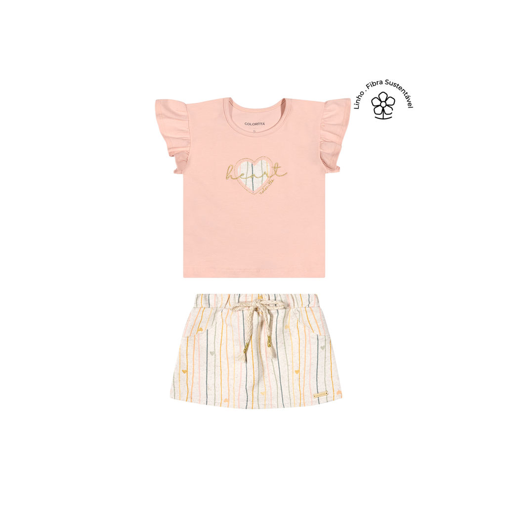 Conjunto Bebê Menina Coração Bordado Colorittá Rosa