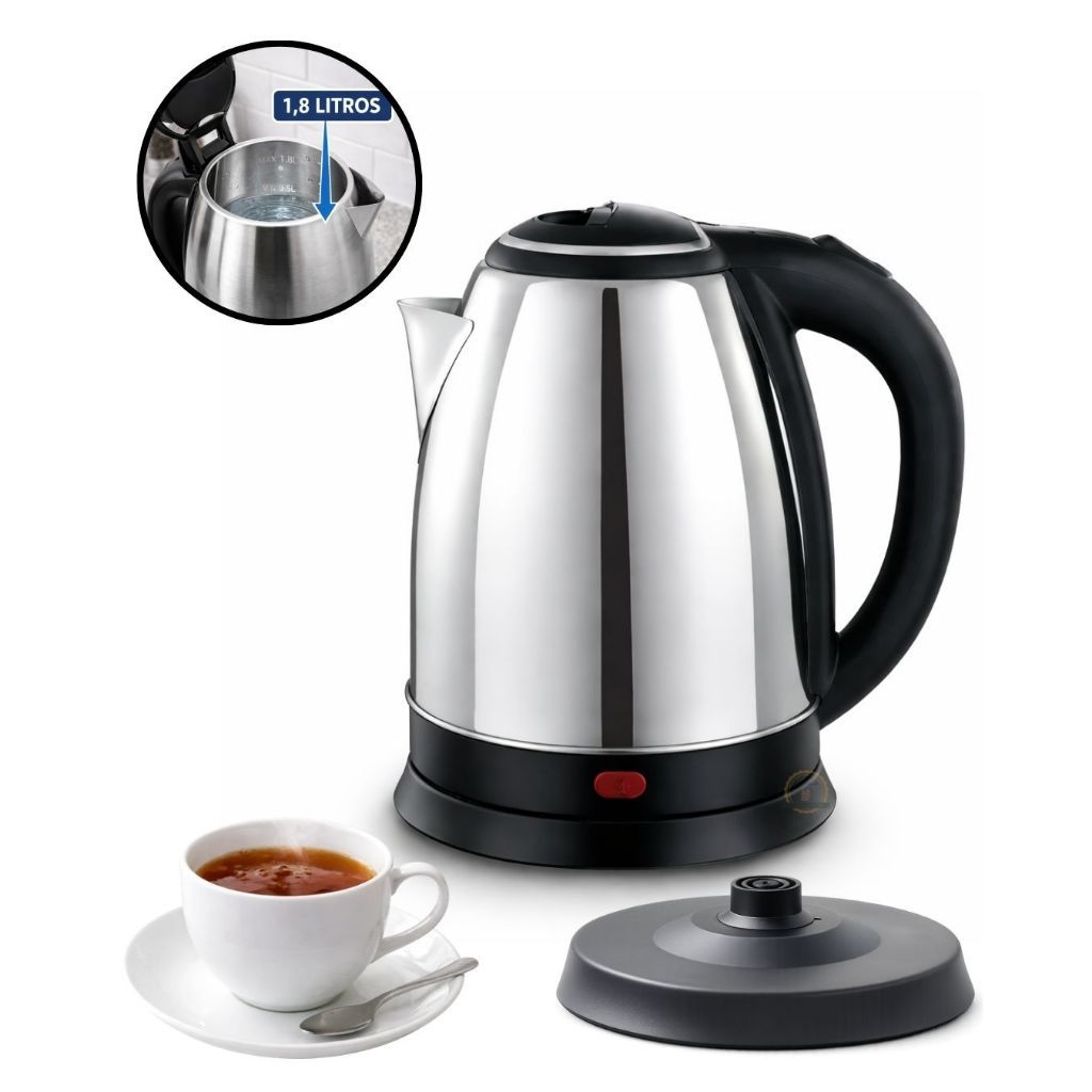 Chaleira Elétrica Inox 1,8L 110V Térmica Café Chá Água Quente Ferve Rápido em Oferta na Shopee