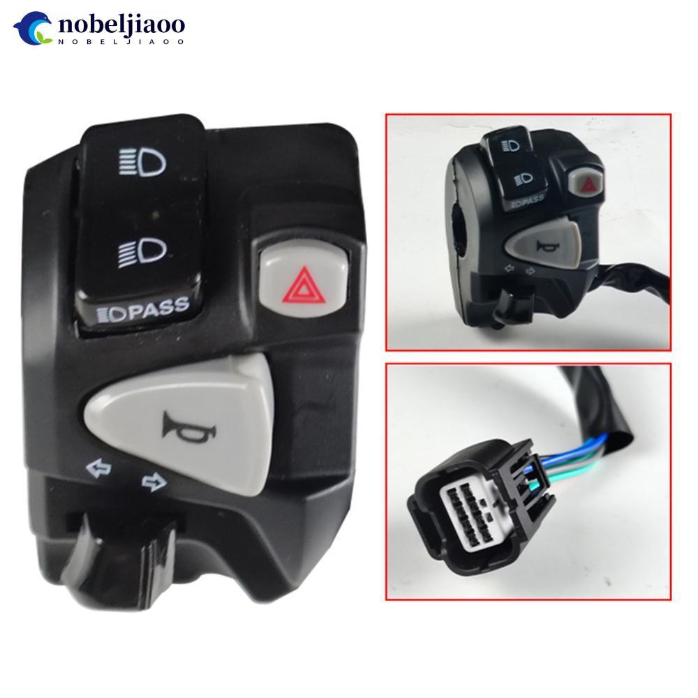 NOBELJIAOO Interruptor De Alça De Motocicleta Com Luz De Pssing Perigo PLug Chifre Advertência Botão De Sinal De Volta P