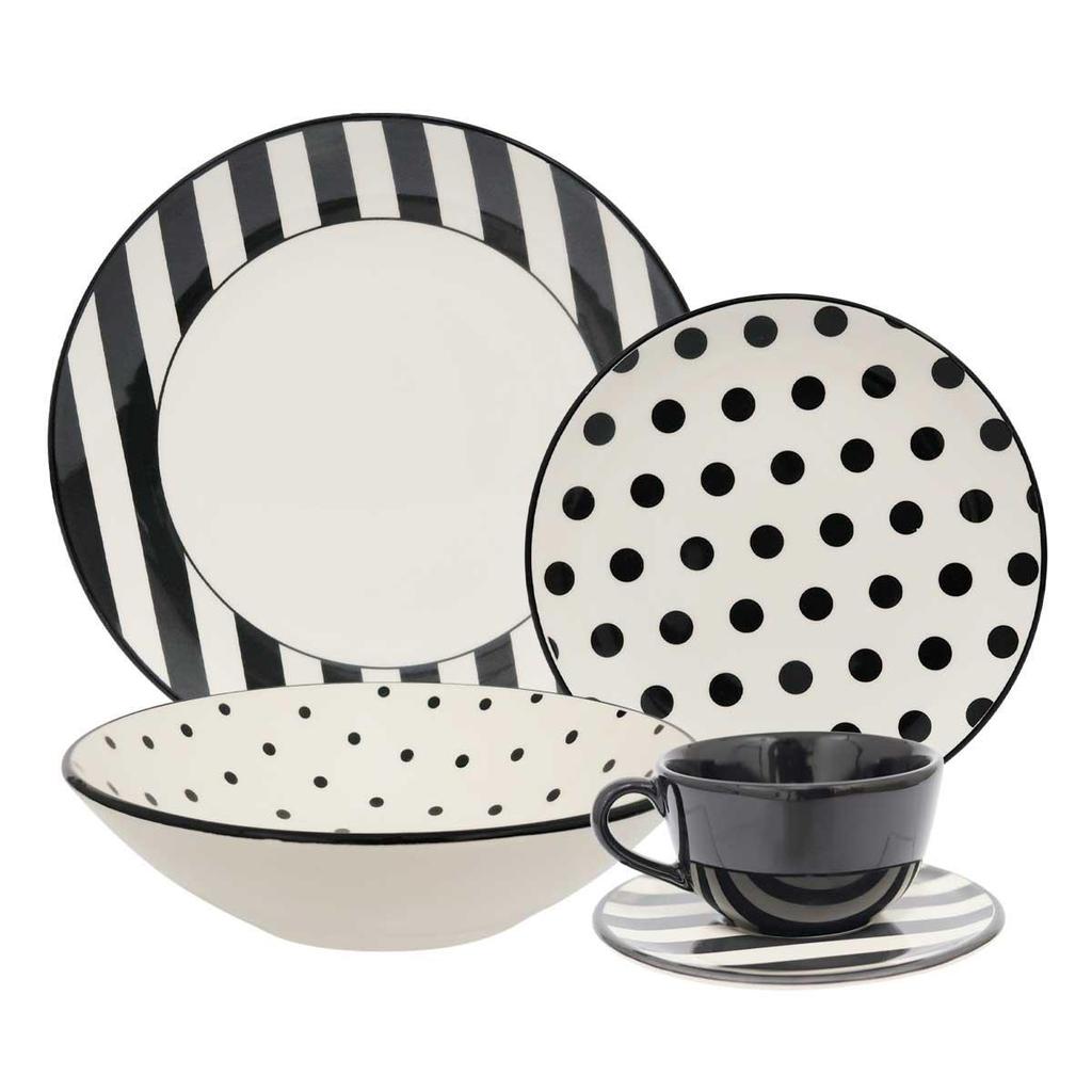 Aparelho de Jantar e Chá 20 Pçs Oxford Unni Stripes And Dots
