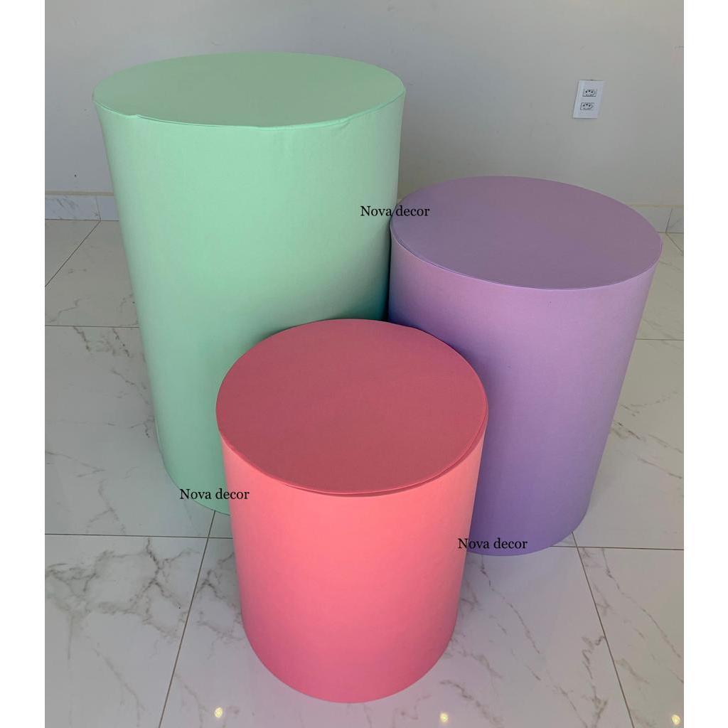 TRIO CAPAS MESAS CILINDROS VESTE FACIL COM ELASTICO LISA VERDE BB, LILÁS, GOIABA