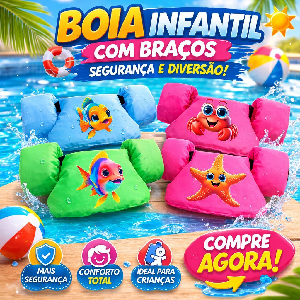 Boia Infantil com Braços Colete Flutuador Piscina Criança Segurança Até 25kg