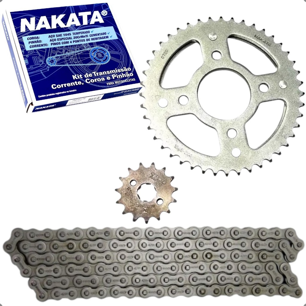 Kit Transmissao Relação Coroa Pinhao Corrente Nakata Honda CG 160 Cargo Start Titan 2016 a 2021